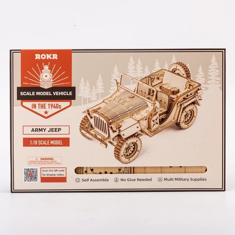 1:18 Scale Wooden Army Jeep Model Kit – DIY Puzzle