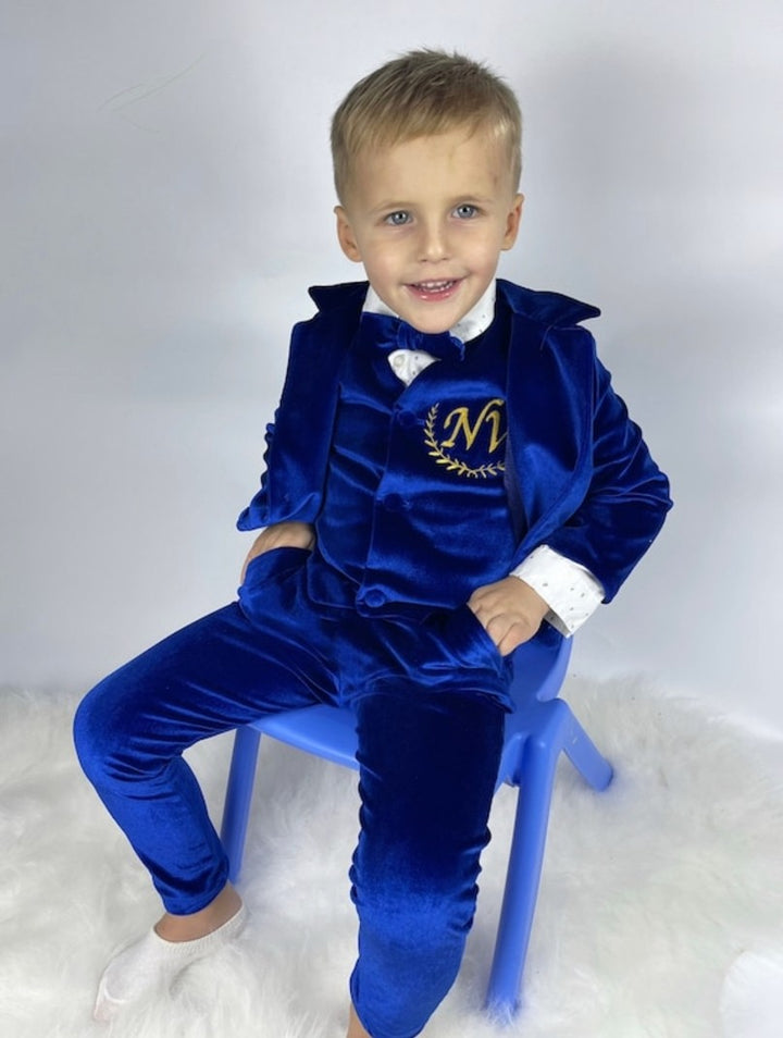 Baby Boy Velvet Tuxedo – Royal Blue Jacket with Bow Tie
