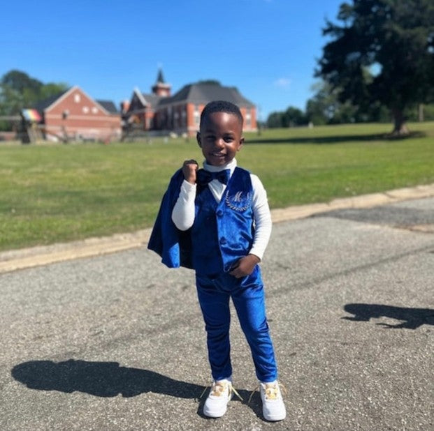 Baby Boy Velvet Tuxedo – Royal Blue Jacket with Bow Tie