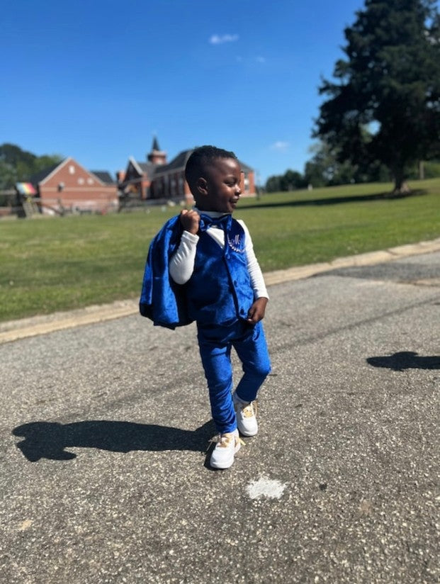 Baby Boy Velvet Tuxedo – Royal Blue Jacket with Bow Tie