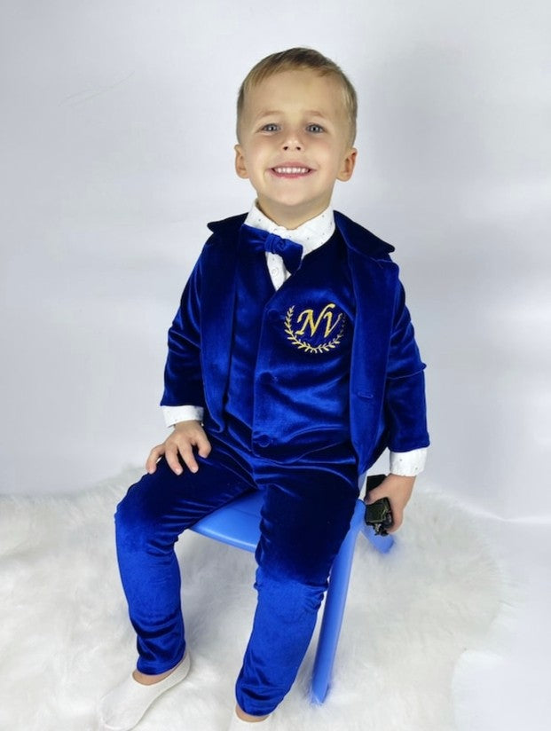 Baby Boy Velvet Tuxedo – Royal Blue Jacket with Bow Tie