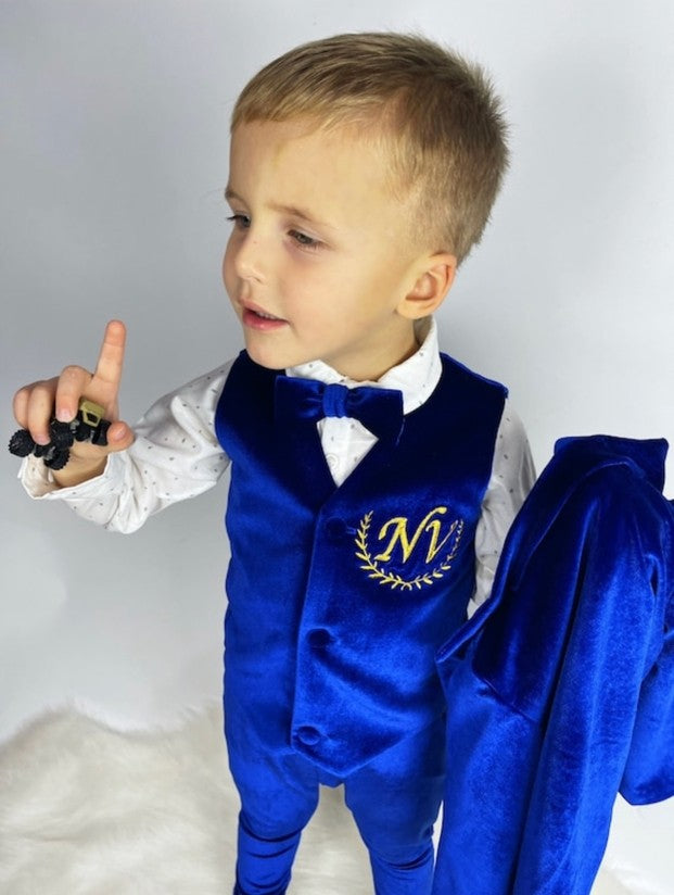 Baby Boy Velvet Tuxedo – Royal Blue Jacket with Bow Tie