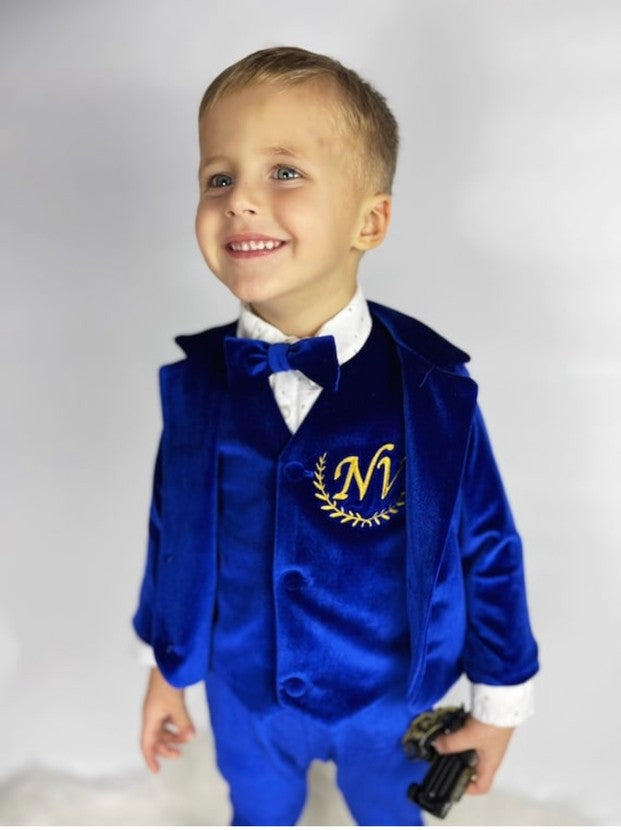 Baby Boy Velvet Tuxedo – Royal Blue Jacket with Bow Tie