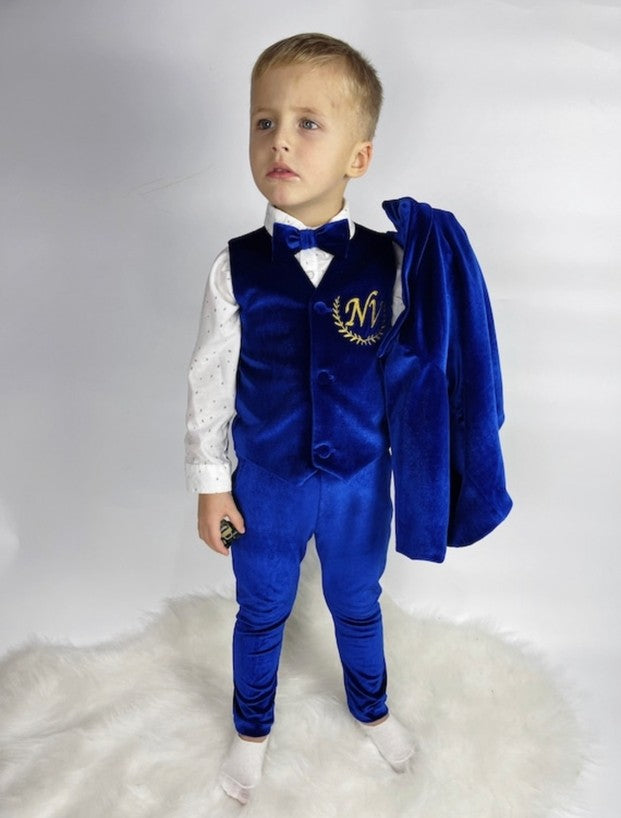 Baby Boy Velvet Tuxedo – Royal Blue Jacket with Bow Tie
