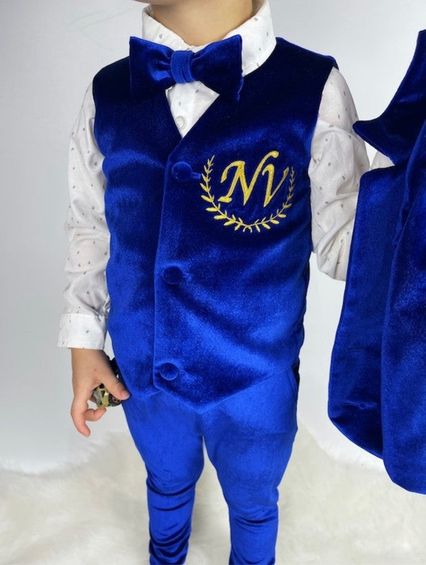 Baby Boy Velvet Tuxedo – Royal Blue Jacket with Bow Tie