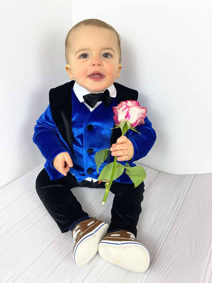 Baby Boy Velvet Tuxedo with Royal Blue Jacket