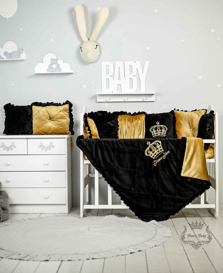 Black and Gold Baby Crib Bumpers – Luxury King Theme