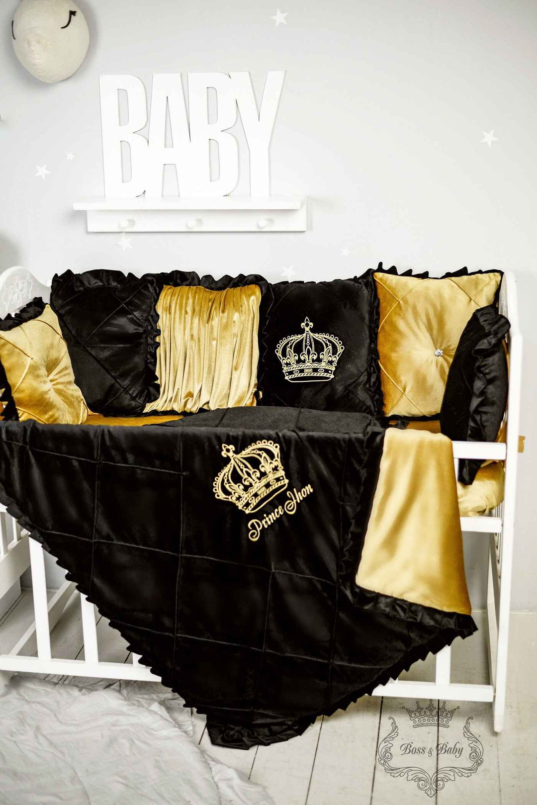 Black and Gold Baby Crib Bumpers – Luxury King Theme