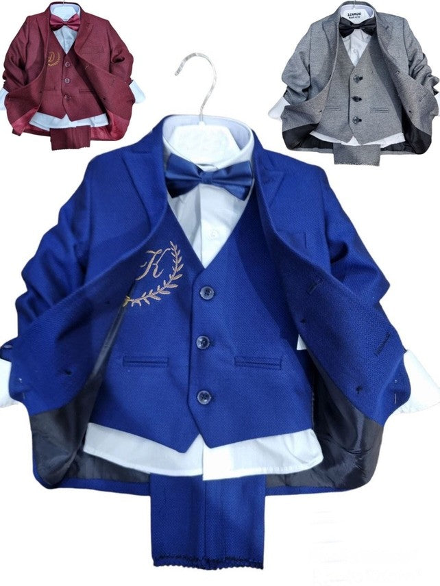 Boys 5-Piece Burgundy Tuxedo Suit with Jacket and Bow Tie