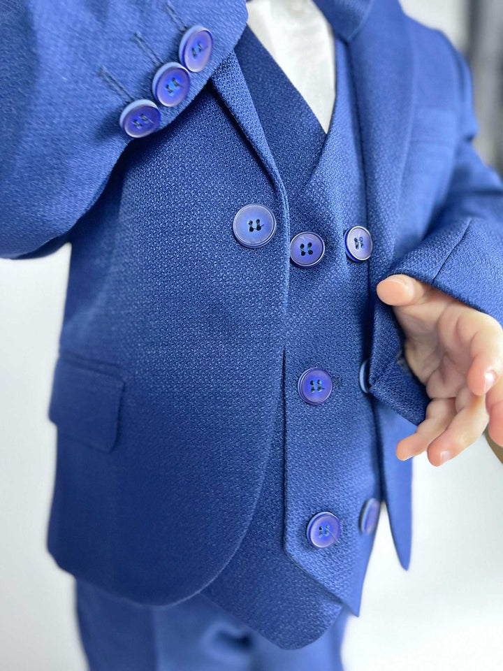 Boys Navy Blue 5-Piece Tuxedo Suit – Formal & Stylish