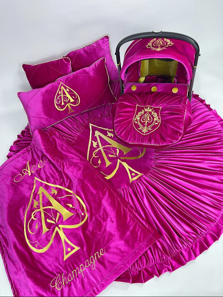 Champagne Luxury Baby Girl Crib Bedding Set with Pink Accessories