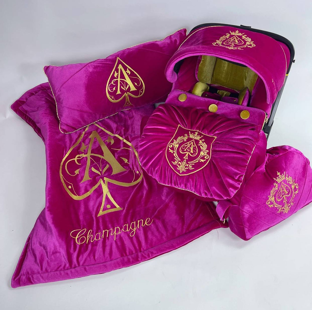 Champagne Luxury Baby Girl Crib Bedding Set with Pink Accessories