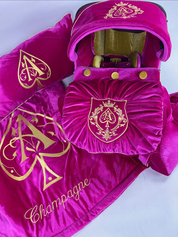 Champagne Luxury Baby Girl Crib Bedding Set with Pink Accessories