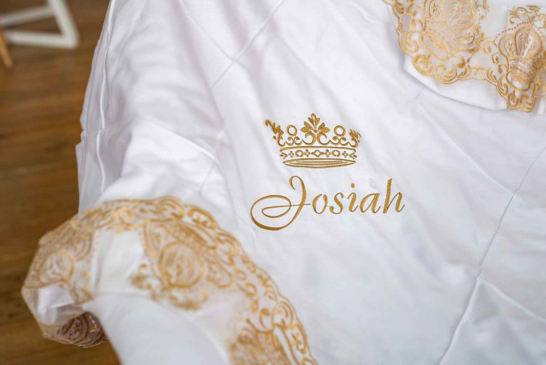 Custom Baby Nest Co-Sleeper – Neutral Gold & White Bedding