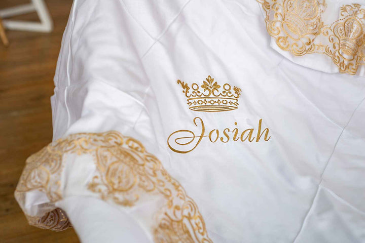 Custom Baby Nest Co-Sleeper – Neutral Gold & White Bedding