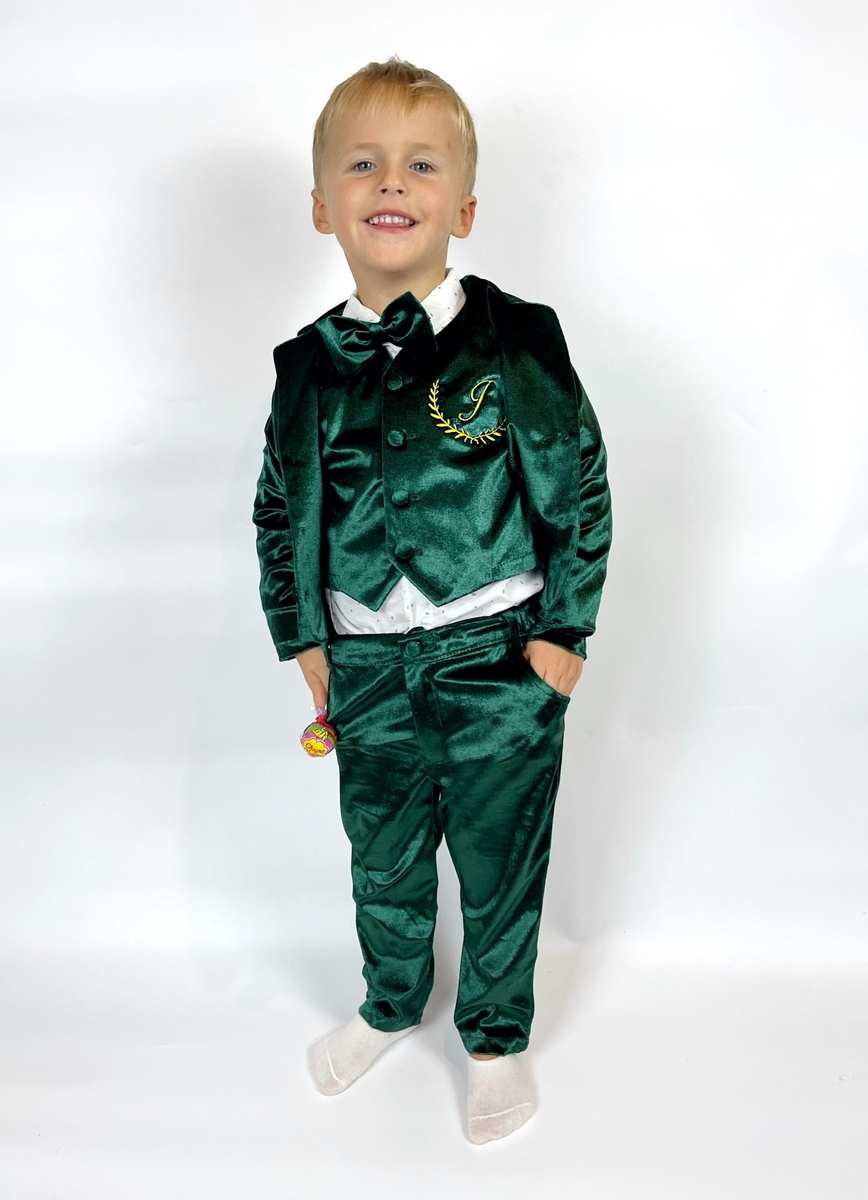 Emerald Green Velvet Baby Boy Suit – 4-Piece Tuxedo