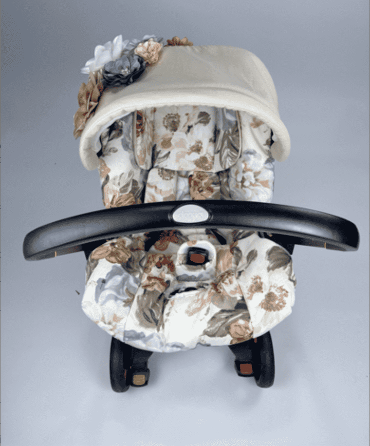 Floral 3D Flower Car Seat Canopy Set – Baby Girl Cover & Shower Gift