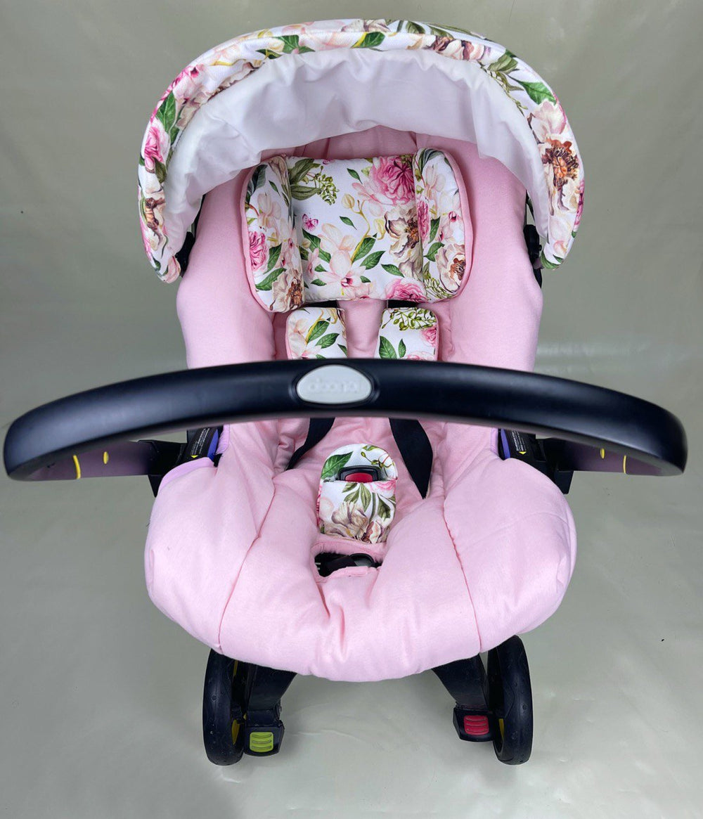Floral Pink Baby Car Seat Cover Set – Canopy & Insert 1