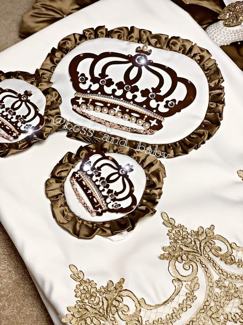 Gold Baby Boy Crib Bedding Set with Lace & Canopy