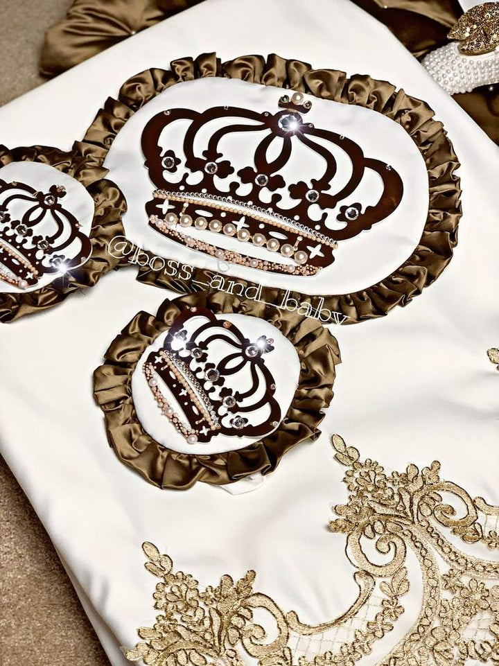 Gold Baby Boy Crib Bedding Set with Lace & Canopy