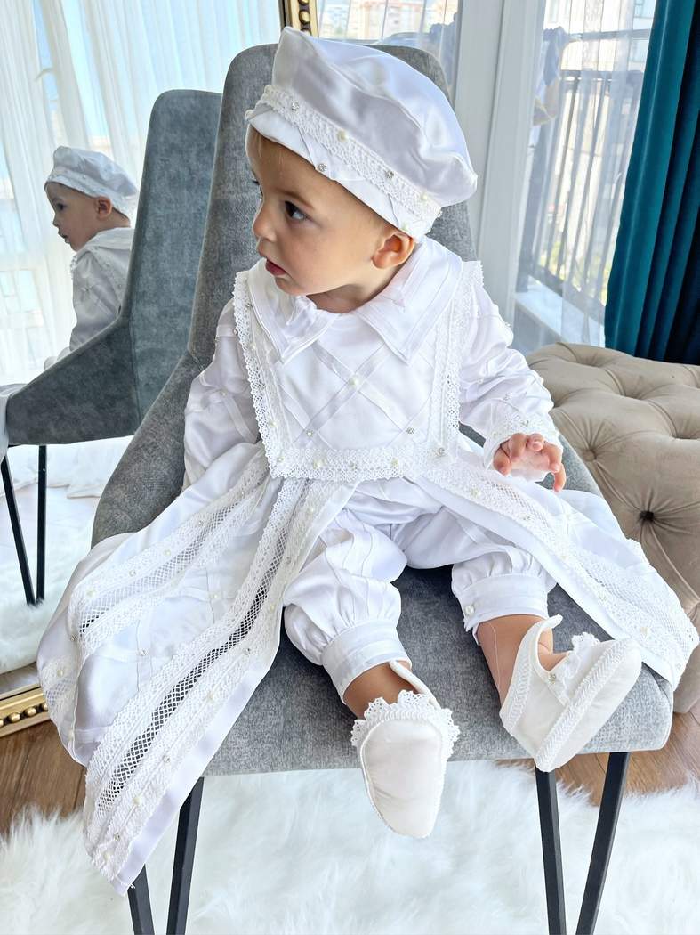 Handmade Baby Boy Baptism Gown with Pearls & Rhinestones