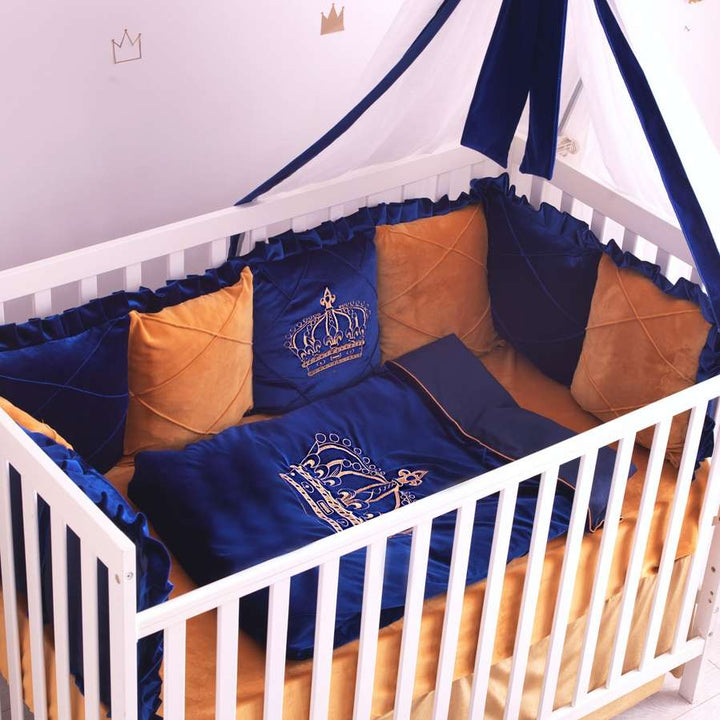 Luxury Baby Crib Bedding Set – Crown Embroidered Blanket & Rug