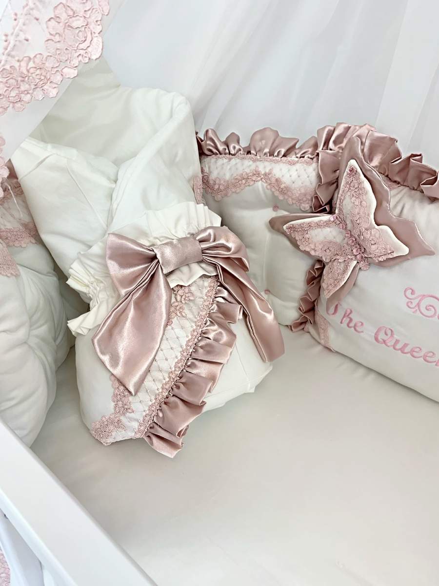 Luxury Baby Girl Bedding Set with Crib Bumper & Nest