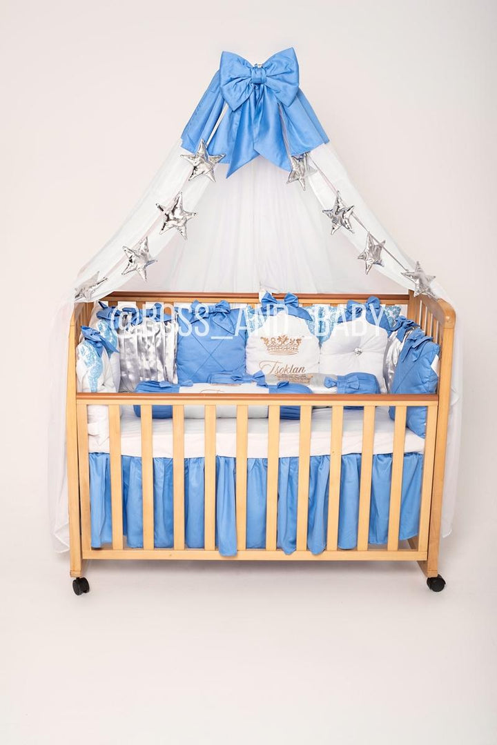 Luxury Blue & White Baby Boy Crib Bedding Set