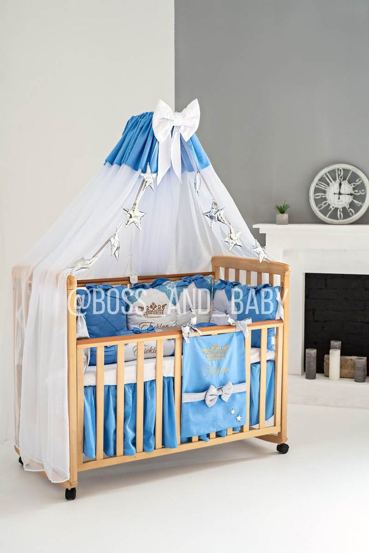 Luxury Blue & White Baby Boy Crib Bedding Set