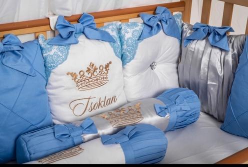 Luxury Blue & White Baby Boy Crib Bedding Set