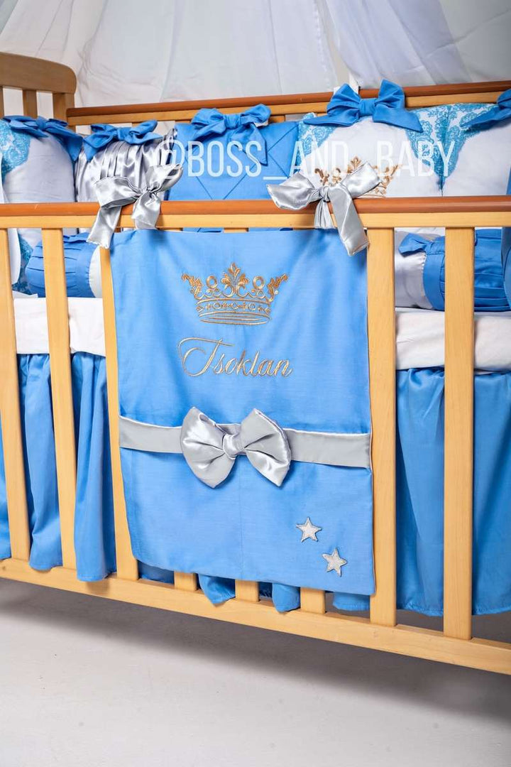 Luxury Blue & White Baby Boy Crib Bedding Set