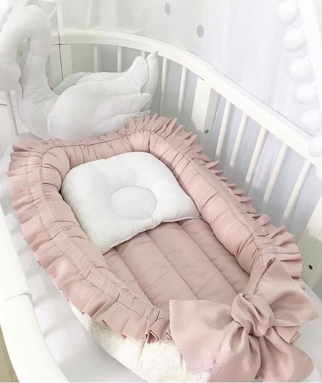 Personalized Baby Nest for Girls – Blush Pink & Ivory Lounger
