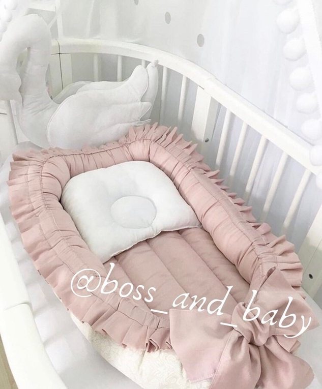 Personalized Baby Nest for Girls – Blush Pink & Ivory Lounger