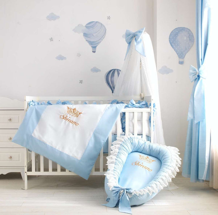 Personalized Light Blue Baby Boy Crib Bedding Set
