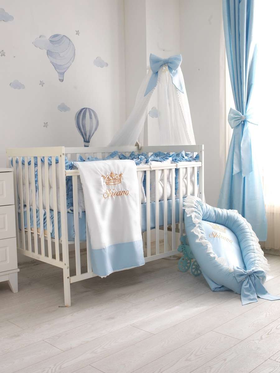 Personalized Light Blue Baby Boy Crib Bedding Set
