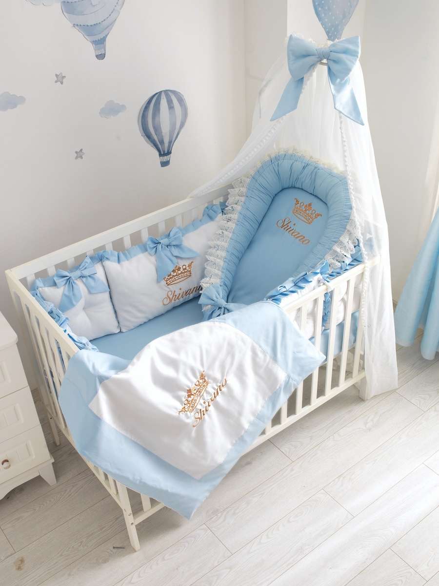 Personalized Light Blue Baby Boy Crib Bedding Set