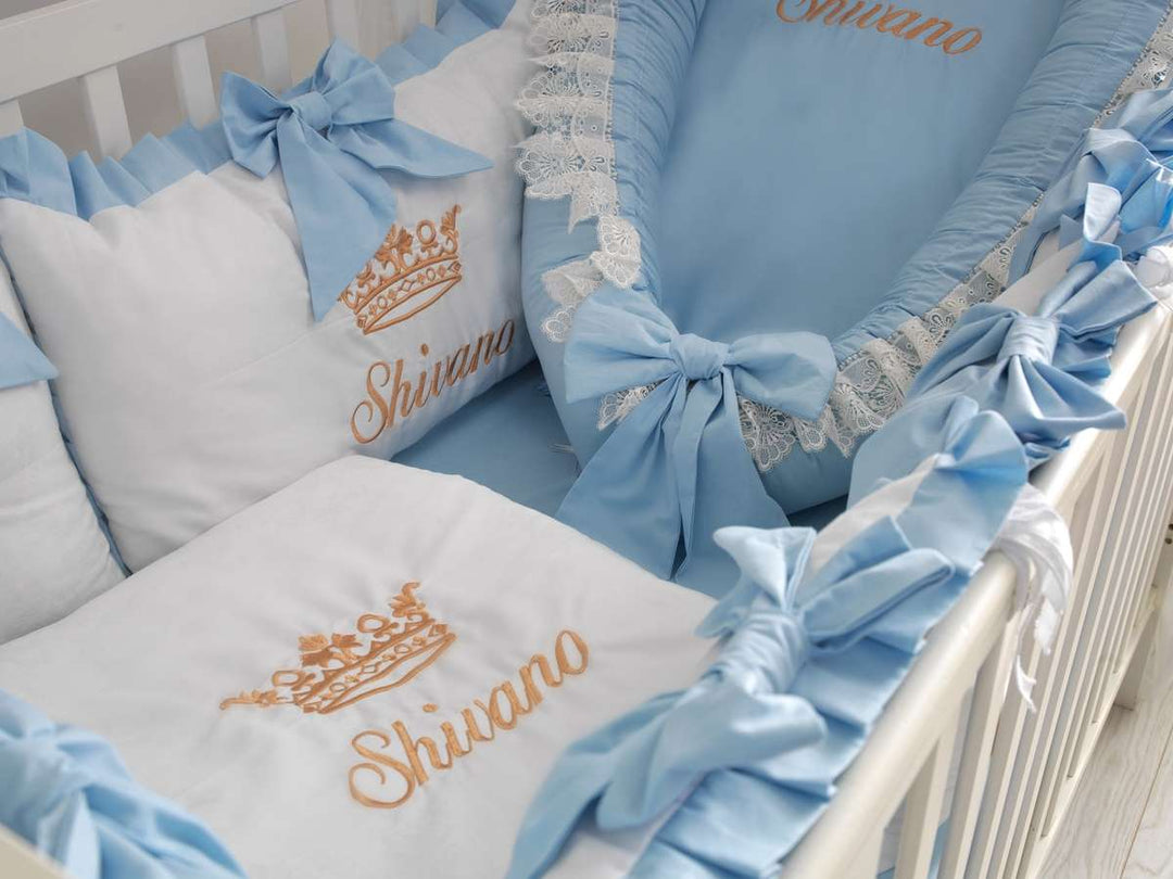 Personalized Light Blue Baby Boy Crib Bedding Set