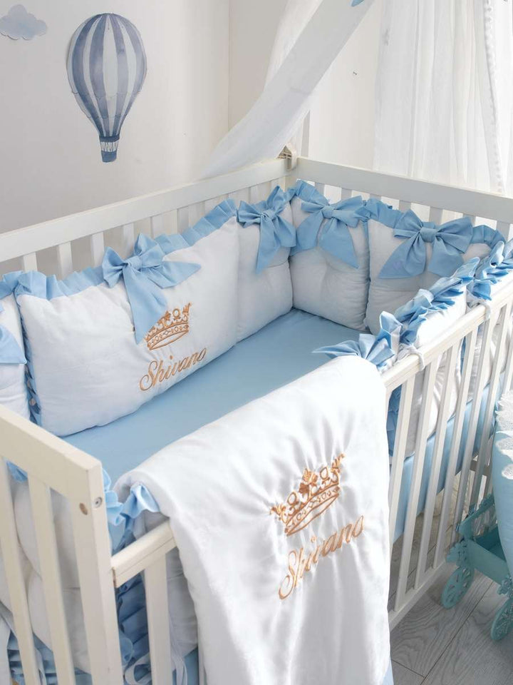 Personalized Light Blue Baby Boy Crib Bedding Set