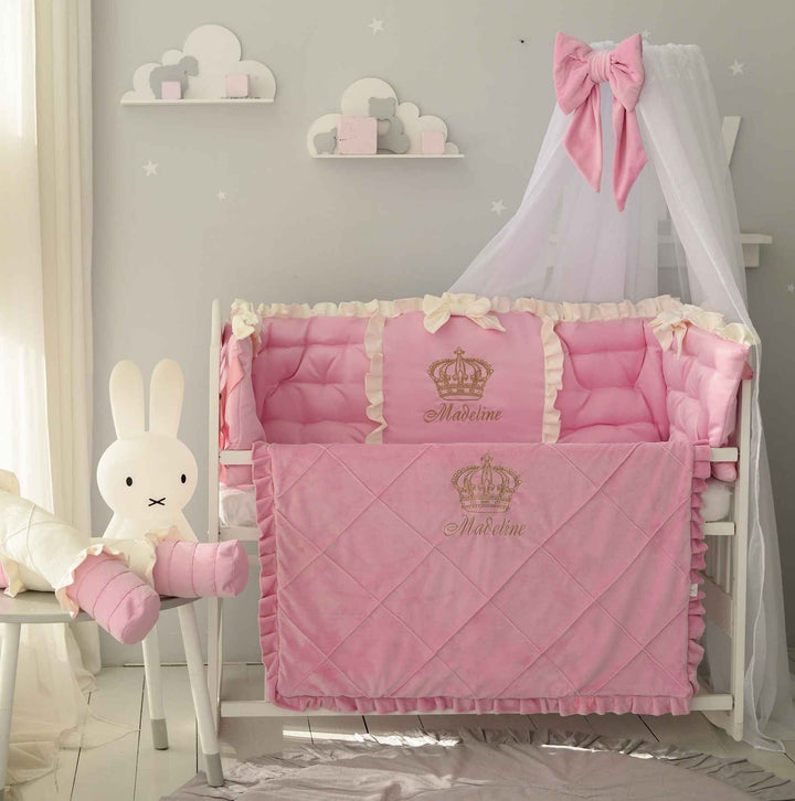 Princess Pink Baby Crib Bumper Set – Personalized Bedding