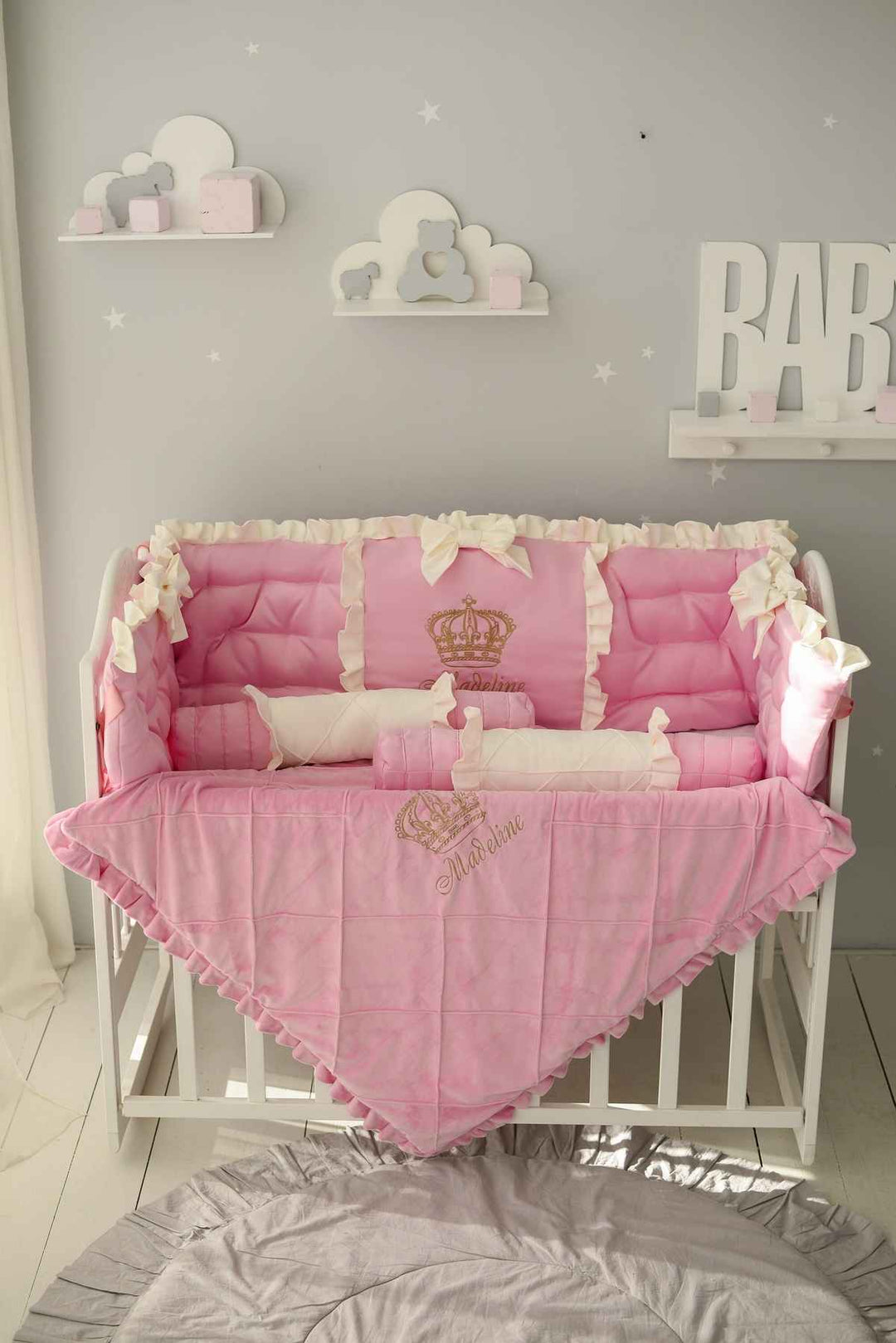 Princess Pink Baby Crib Bumper Set – Personalized Bedding