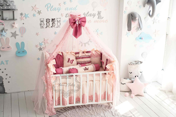 Purple Butterfly Crib Bumper Set for Baby Girls