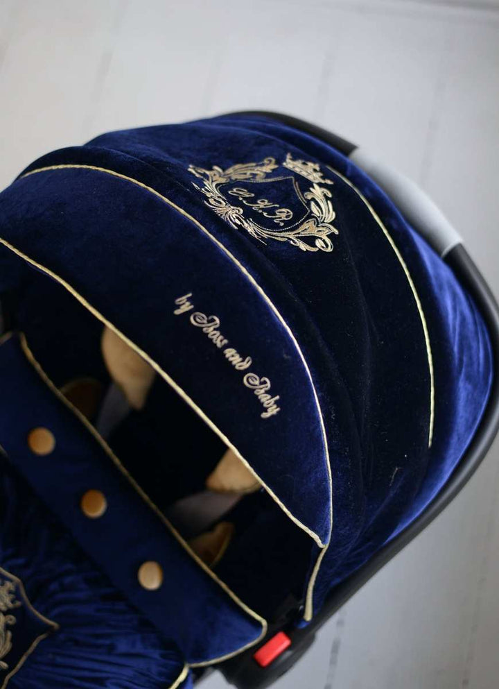 Royal Blue Velvet Baby Car Seat Cover Set with Embroidery