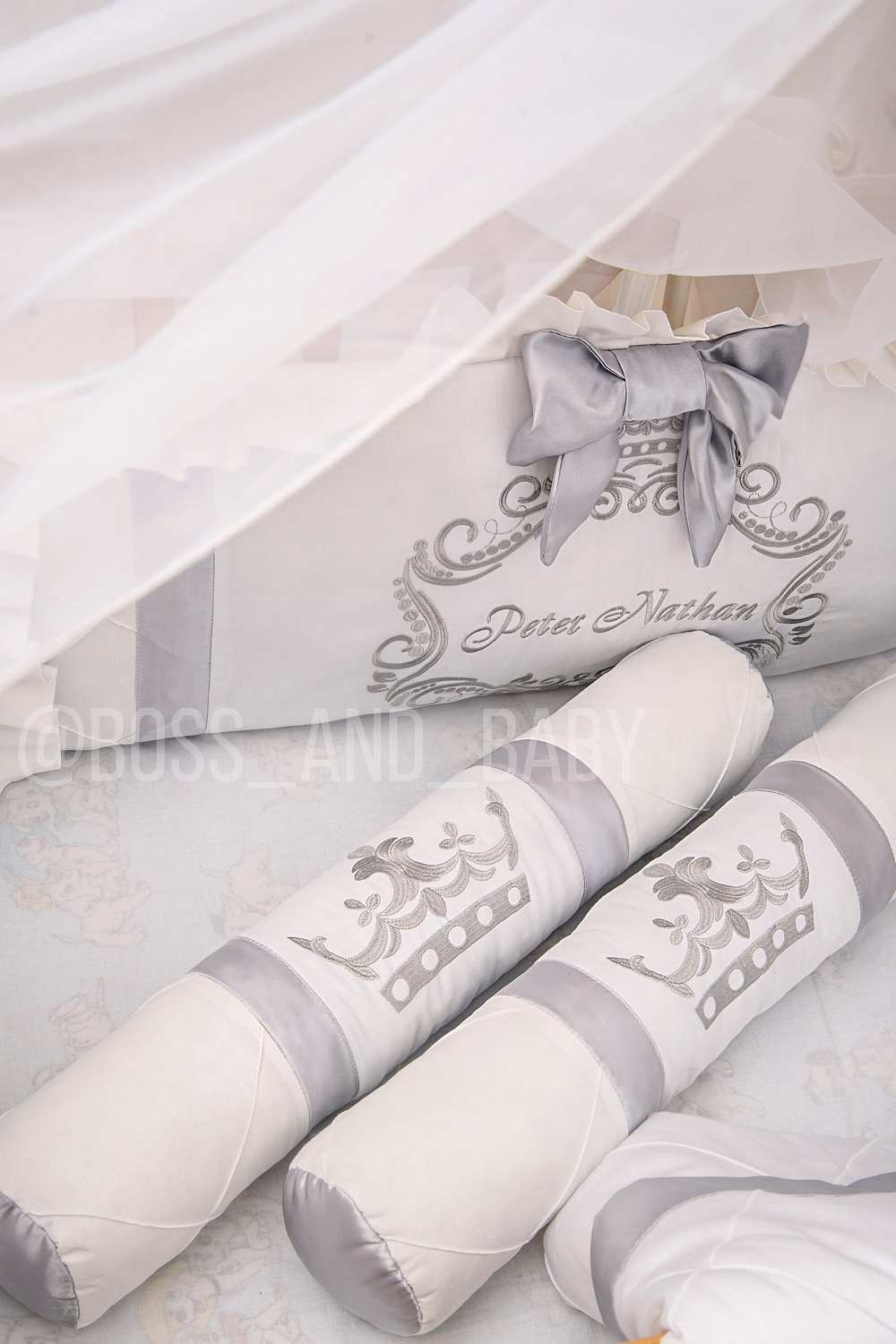 Royal White & Silver Baby Crib Bumper Set