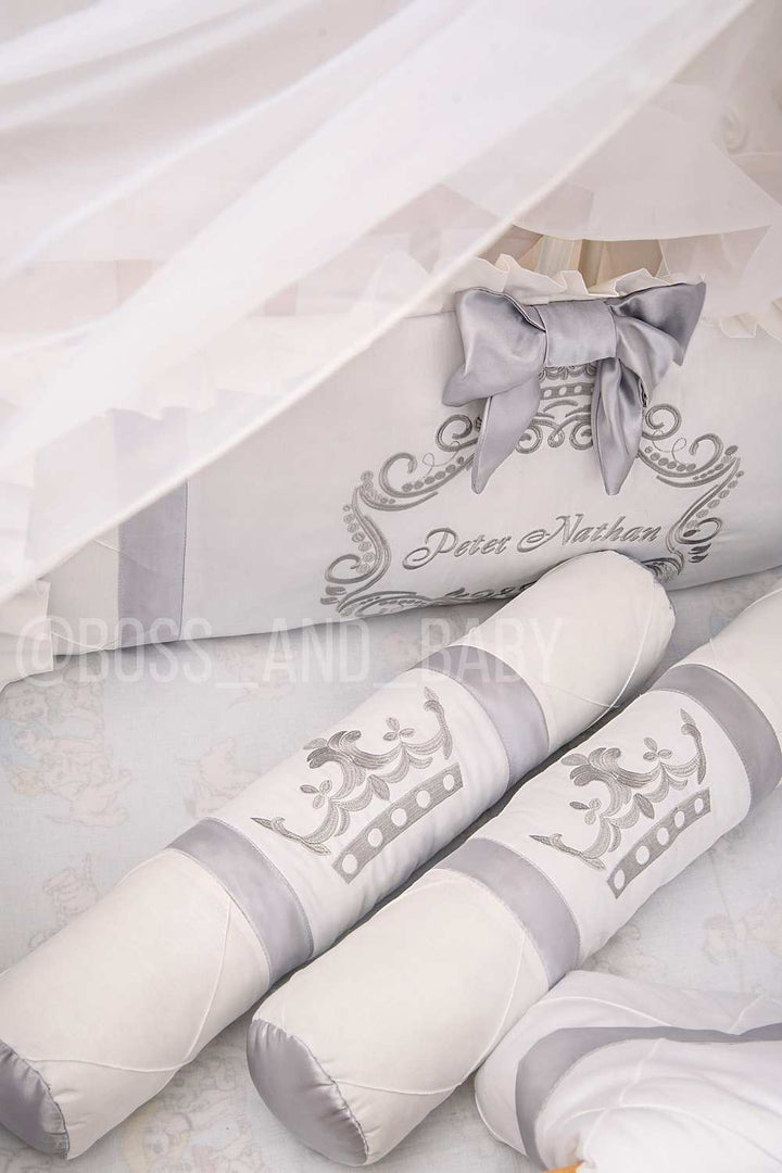 Royal White & Silver Baby Crib Bumper Set