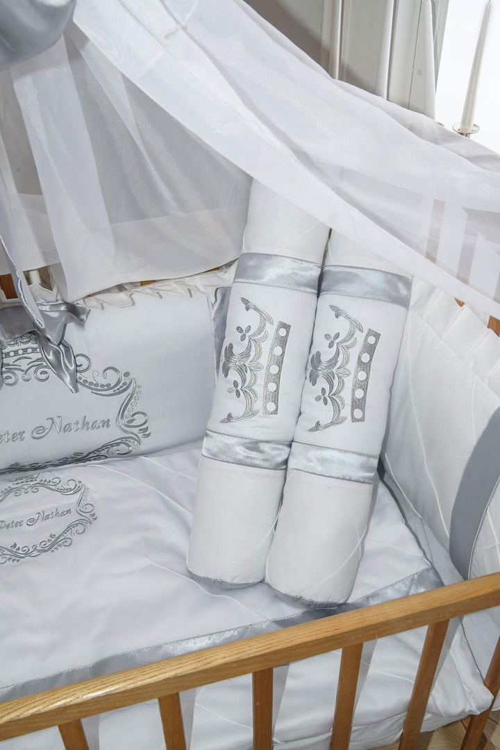 Royal White & Silver Baby Crib Bumper Set