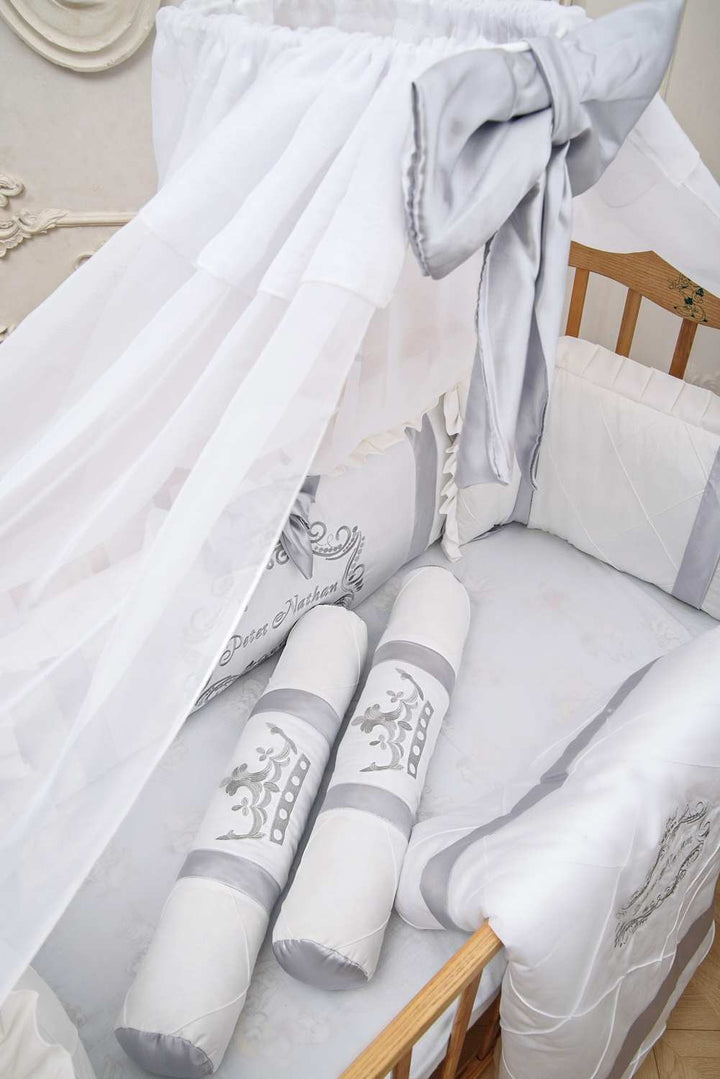 Royal White & Silver Baby Crib Bumper Set