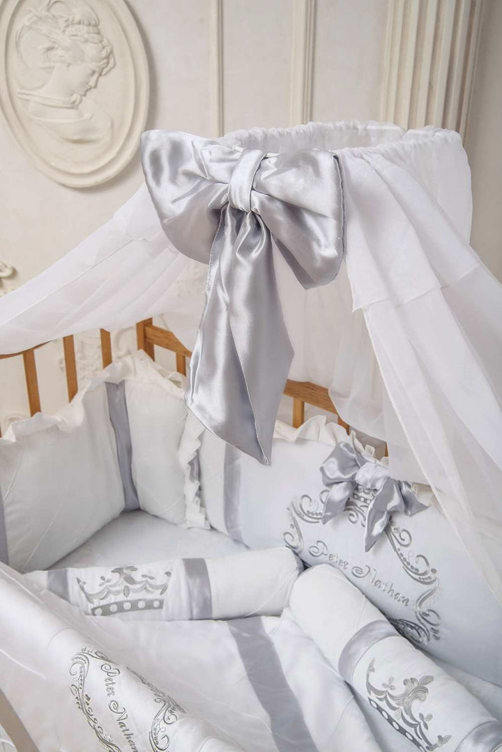 Royal White & Silver Baby Crib Bumper Set