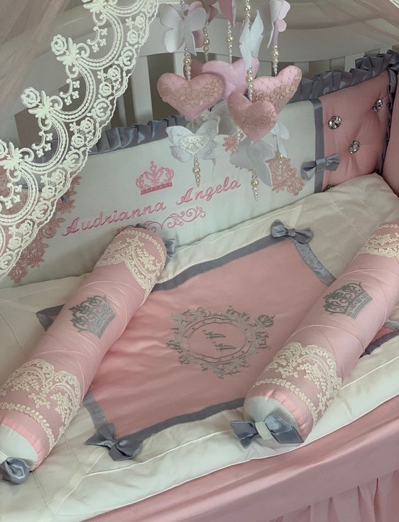Personalized Luxury Baby Girl Crib Bedding Set – Elegant