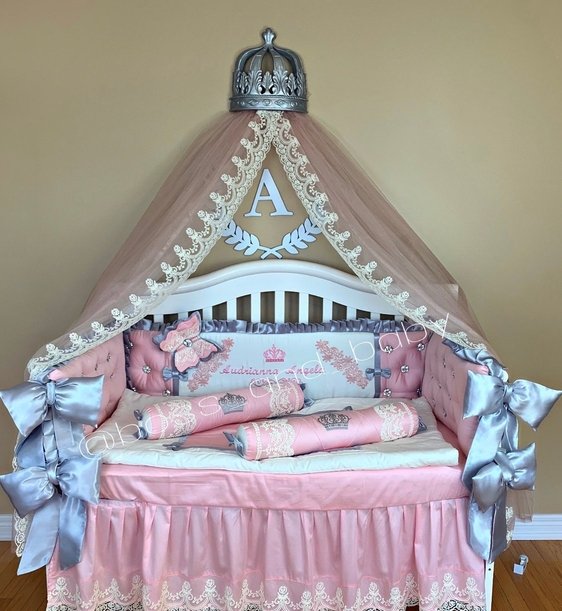 Personalized Luxury Baby Girl Crib Bedding Set – Elegant