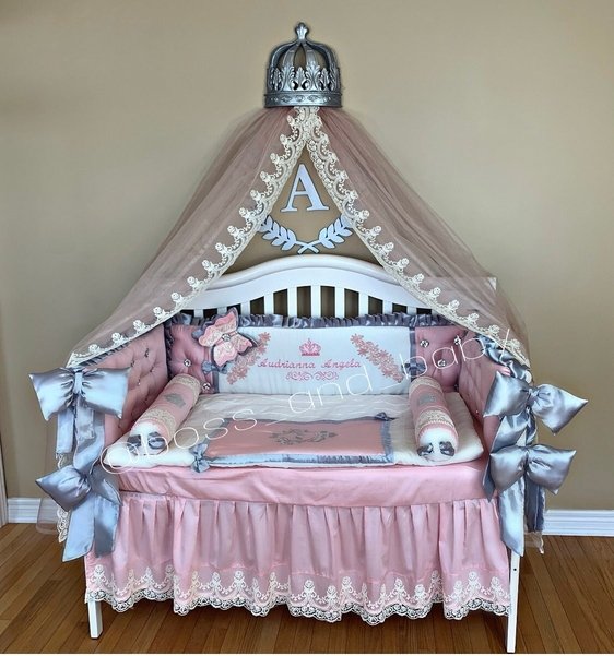 Personalized Luxury Baby Girl Crib Bedding Set – Elegant